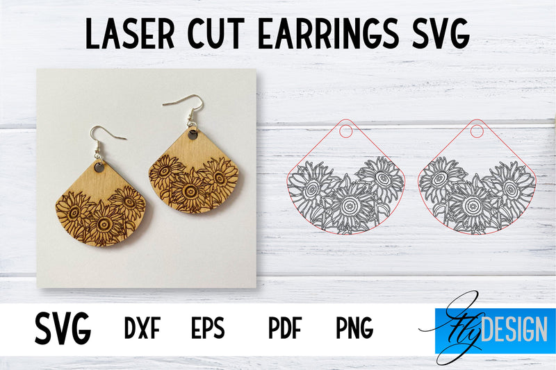 Earrings SVG | Sunflower SVG | Laser Cut Files | Engraving SVG SVG Fly Design 