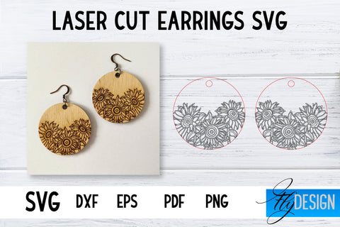 Earrings SVG | Sunflower SVG | Laser Cut Files | Engraving SVG SVG Fly Design 