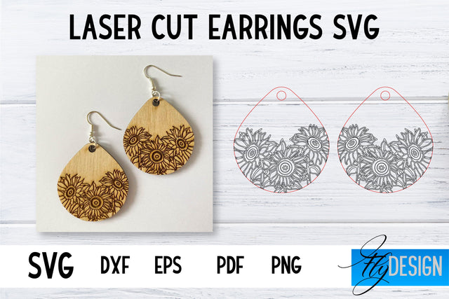 Earrings SVG | Sunflower SVG | Laser Cut Files | Engraving SVG SVG Fly Design 