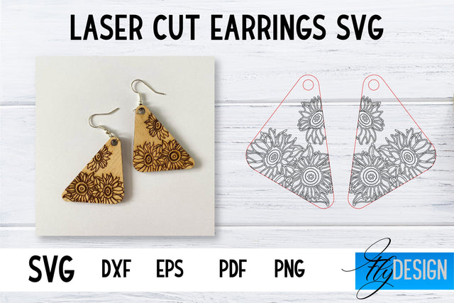 Earrings SVG | Sunflower SVG | Laser Cut Files | Engraving SVG SVG Fly Design 