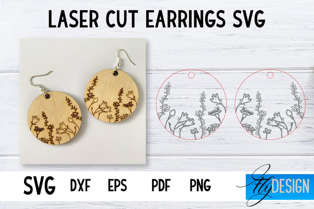 Earrings SVG | Wildflower SVG | Laser Cut Files | Engraving SVG SVG Fly Design 