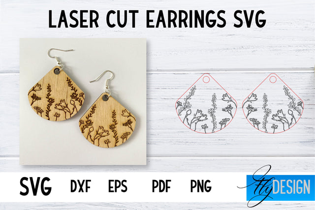 Earrings SVG | Wildflower SVG | Laser Cut Files | Engraving SVG SVG Fly Design 