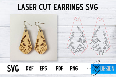 Earrings SVG | Wildflower SVG | Laser Cut Files | Engraving SVG SVG Fly Design 