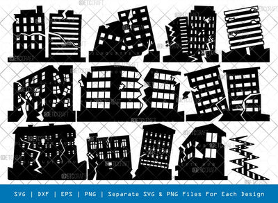 Earthquake Silhouette, Earthquake SVG, Natural Disasters Svg, Building Crack Svg, Road Crack Svg, Earthquake Bundle, SB00915 SVG ETC Craft 