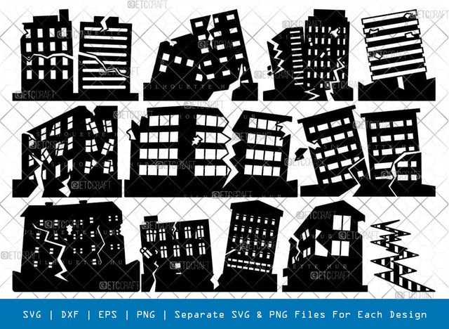 Earthquake Silhouette, Earthquake SVG, Natural Disasters Svg, Building Crack Svg, Road Crack Svg, Earthquake Bundle, SB00915 SVG ETC Craft 