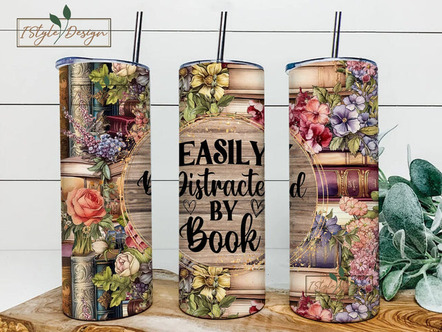 Easily distracted by books20oz Skinny Tumbler Sublimation Designs, Tumbler File Digital Download, sublimation design downloads Sublimation iStyleDesign 