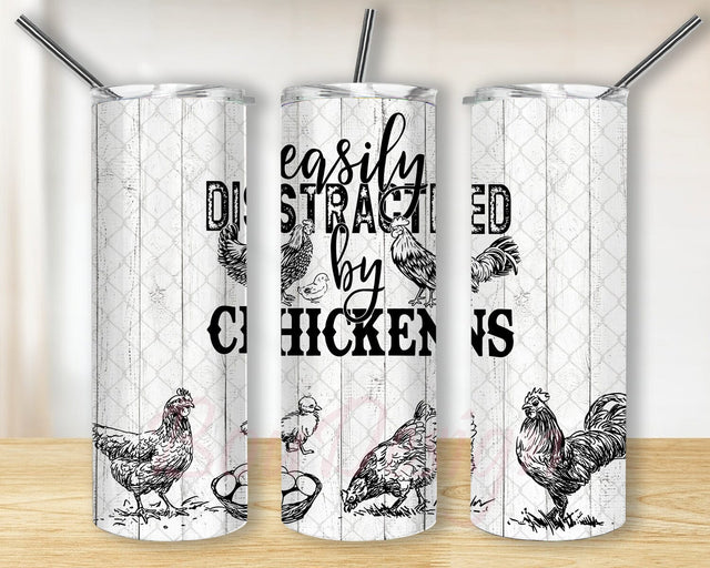 Easily Distracted By Chickens 20oz Skinny Tumbler Png, Funny Farm Chicken Tumbler, Cute Farm Animal Png, Chicken Lover Gift, Sublimation Design Sublimation BouDesign 