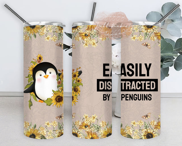 Easily Distracted By Penguins Tumbler Png, Cute Penguins Sunflower 20oz Tumbler Wrap, Penguin Lovers Sublimation Design for Straight, Instant Download Sublimation Rabbitmakies 