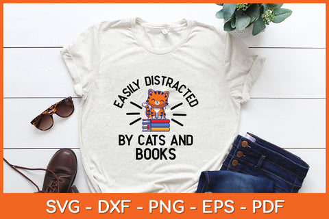 Easily Distracted Cats And Books Funny Svg Png Dxf Digital Cutting File SVG Helal 