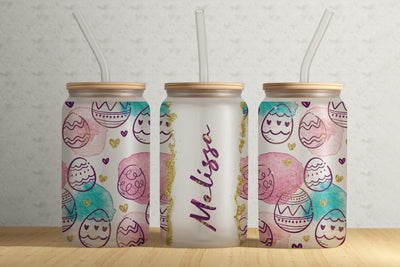 Easter 16 oz Libbey Glass Can Tumbler Sublimation Design, Add Your Name, Seamless Watercolour Egg Design, Glitter Design, Easter Egg Pattern Sublimation Syre Digital Creations 