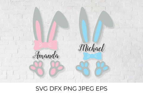 Easter baby monogram for girl and boy with cute bunny ears and paws SVG LaBelezoka 