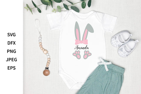 Easter baby monogram for girl and boy with cute bunny ears and paws SVG LaBelezoka 