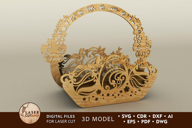 Easter Basket, Egg Holder, Laser Cut Template, 3D Designs, Easter Decoration SVG LaserCutano 