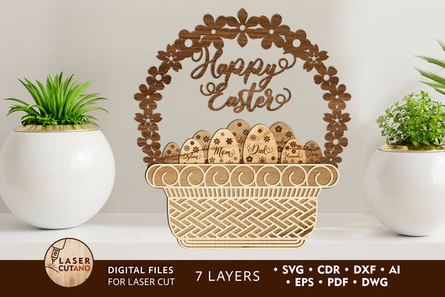 EASTER BASKET Multilayer Laser Cut File, Easter Eggs DIY, 3D Designs, Mini Design Bundles SVG LaserCutano 
