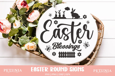 Easter Blessings Door Sign SVG | Easter Round Sign SVG SVG Petunia Digital Design 