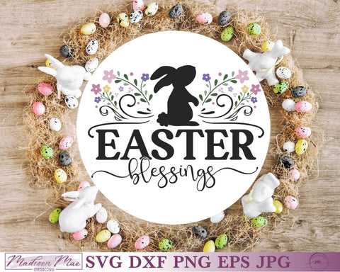 Easter Blessings SVG, Floral Bunny Sign SVG Madison Mae Designs 