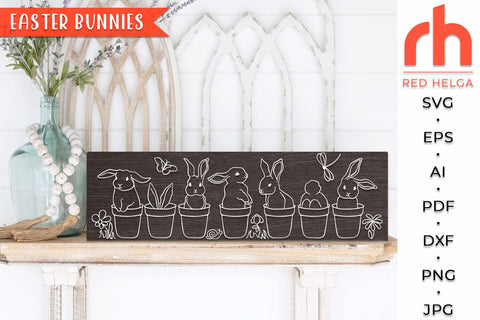 Easter Bunnies SVG, Rabbits in pots Cut File, Spring Decor DXF SVG RedHelgaArt 