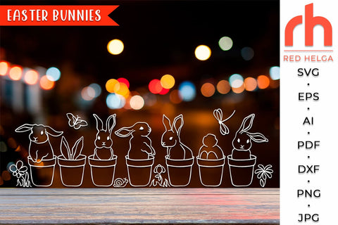 Easter Bunnies SVG, Rabbits in pots Cut File, Spring Decor DXF SVG RedHelgaArt 