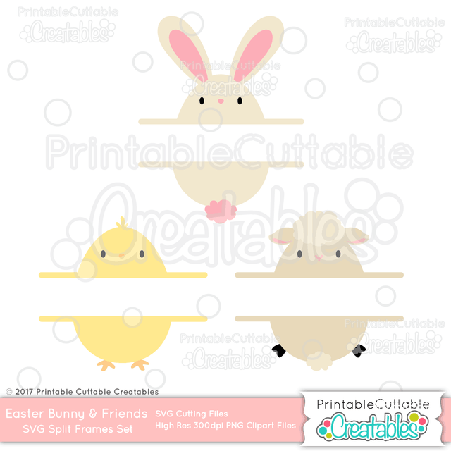 Easter Bunny and Friends Split Frame Set SVG Printable Cuttable Creatables 