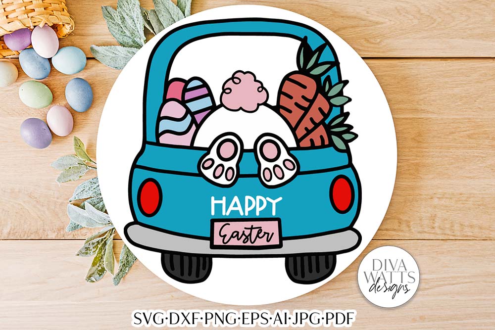 Happy Easter Truck SVG, Easter Bunny Truck SVG