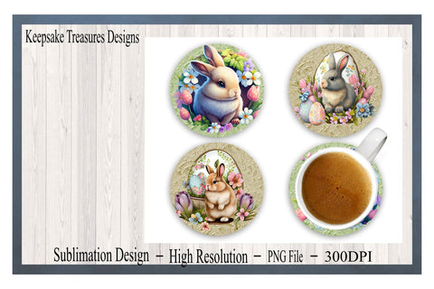 Easter Bunny Coaster Sublimation Design Template, Set of 4, Sublimation PNG, Digital Download, Embossed Texture Paper Sublimation Keepsake Treasures Designs LLC. 