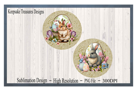 Easter Bunny Coaster Sublimation Design Template, Set of 4, Sublimation PNG, Digital Download, Embossed Texture Paper Sublimation Keepsake Treasures Designs LLC. 