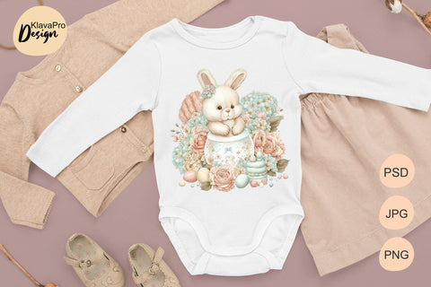 Easter Bunny Cute Sublimation design with flowers, eggs and sweets Sublimation Klava P 