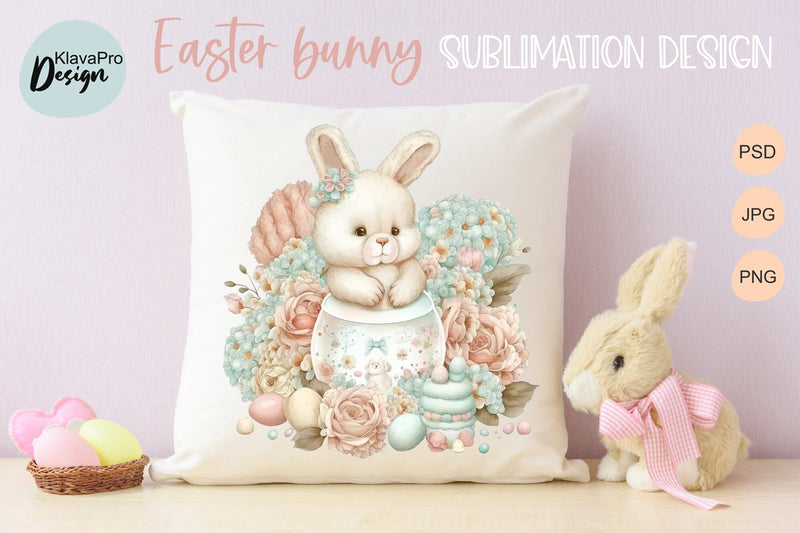 Easter Bunny Cute Sublimation design with flowers, eggs and sweets - So ...