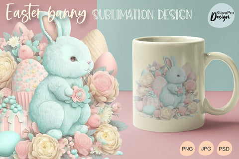 Easter Bunny Cute Sublimation design with flowers, eggs and sweets Sublimation Klava P 