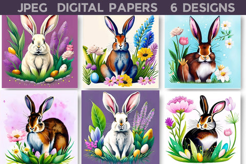 Easter Bunny Digital Papers | Spring Bunny Sublimation Digital Pattern WatercolorColorDream 