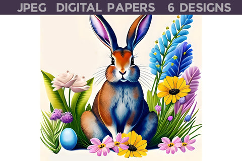 Easter Bunny Digital Papers | Spring Bunny Sublimation Digital Pattern WatercolorColorDream 