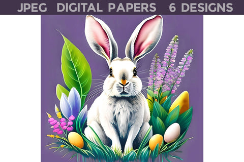 Easter Bunny Digital Papers | Spring Bunny Sublimation Digital Pattern WatercolorColorDream 