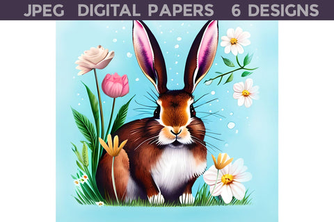 Easter Bunny Digital Papers | Spring Bunny Sublimation Digital Pattern WatercolorColorDream 