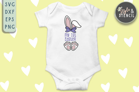 Easter Bunny Ears Feet SVG - Easter Monogram SVG Style and Stencil 