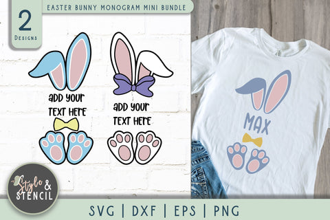 Easter Bunny Ears Feet SVG - Easter Monogram SVG Style and Stencil 