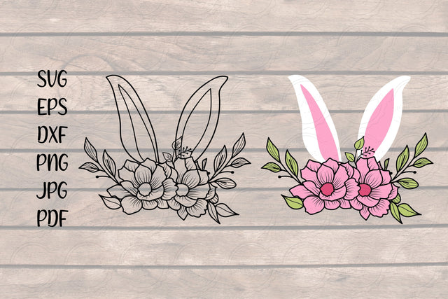 Easter Bunny Floral Head, Floral Wreath, Bunny Ears SVG SVG SmmrDesign 
