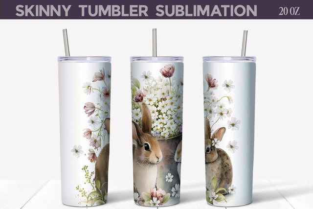 Easter Bunny Floral Tumbler Wrap | Flowers Bunny Tumbler Sublimation WatercolorColorDream 
