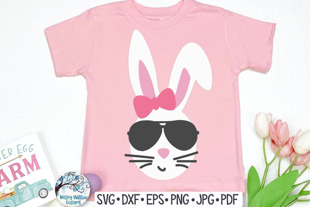 Easter Bunny Girl with Sunglasses and Bow SVG SVG Wispy Willow Designs 