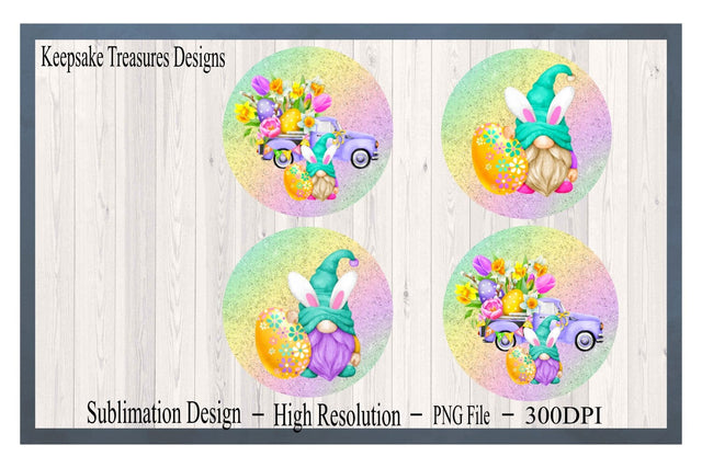 Easter Bunny Gnome Coaster Template, Vintage Truck, PNG for Sublimation Set of 4, Digital Download Sublimation Keepsake Treasures Designs LLC. 