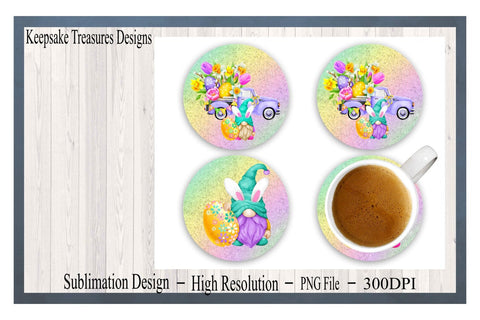 Easter Bunny Gnome Coaster Template, Vintage Truck, PNG for Sublimation Set of 4, Digital Download Sublimation Keepsake Treasures Designs LLC. 
