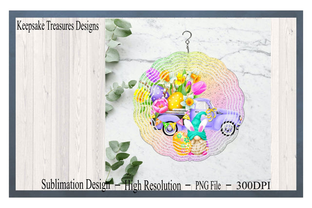 Easter Bunny Gnome Wind Spinner, Easter Vintage Truck, PNG For Sublimation Design, Easter Egg Gnome Wind Spinner, Digital Download Sublimation Keepsake Treasures Designs LLC. 