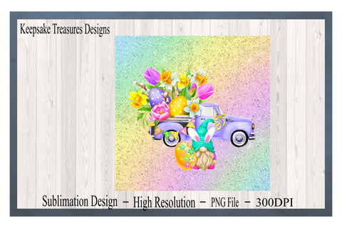 Easter Bunny Gnome Wind Spinner, Easter Vintage Truck, PNG For Sublimation Design, Easter Egg Gnome Wind Spinner, Digital Download Sublimation Keepsake Treasures Designs LLC. 