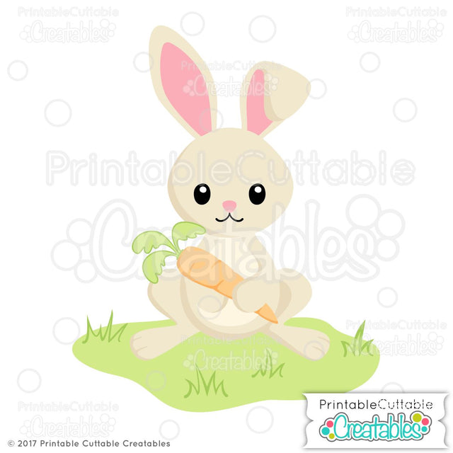 Easter Bunny Holding Carrot SVG Printable Cuttable Creatables 