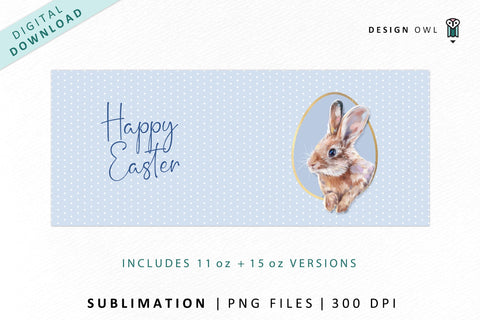 Easter bunny mug wrap - Cute rabbit sublimation PNG Sublimation Design Owl 