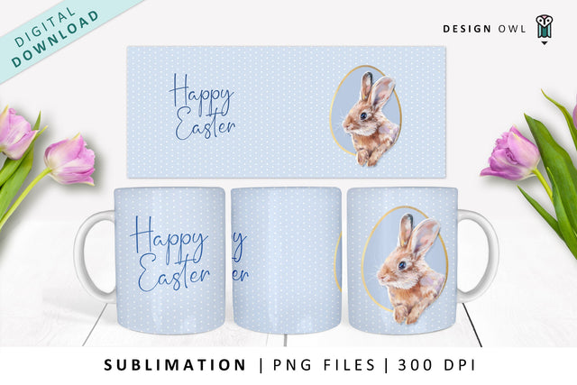 Easter bunny mug wrap - Cute rabbit sublimation PNG Sublimation Design Owl 