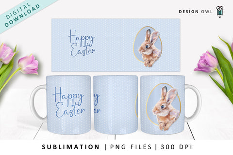Easter bunny mug wrap - Cute rabbit sublimation PNG Sublimation Design Owl 
