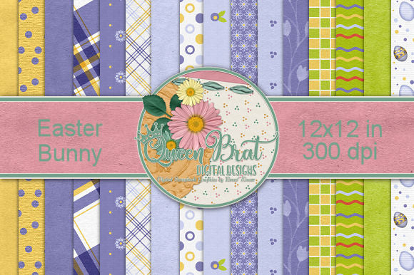 Easter Bunny Papers Digital Pattern QueenBrat Digital Designs 