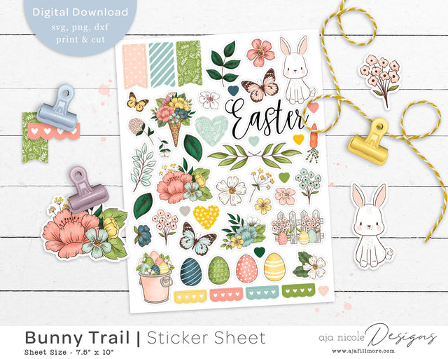 Easter Bunny Sticker Sheet SVG Aja Nicole Designs 