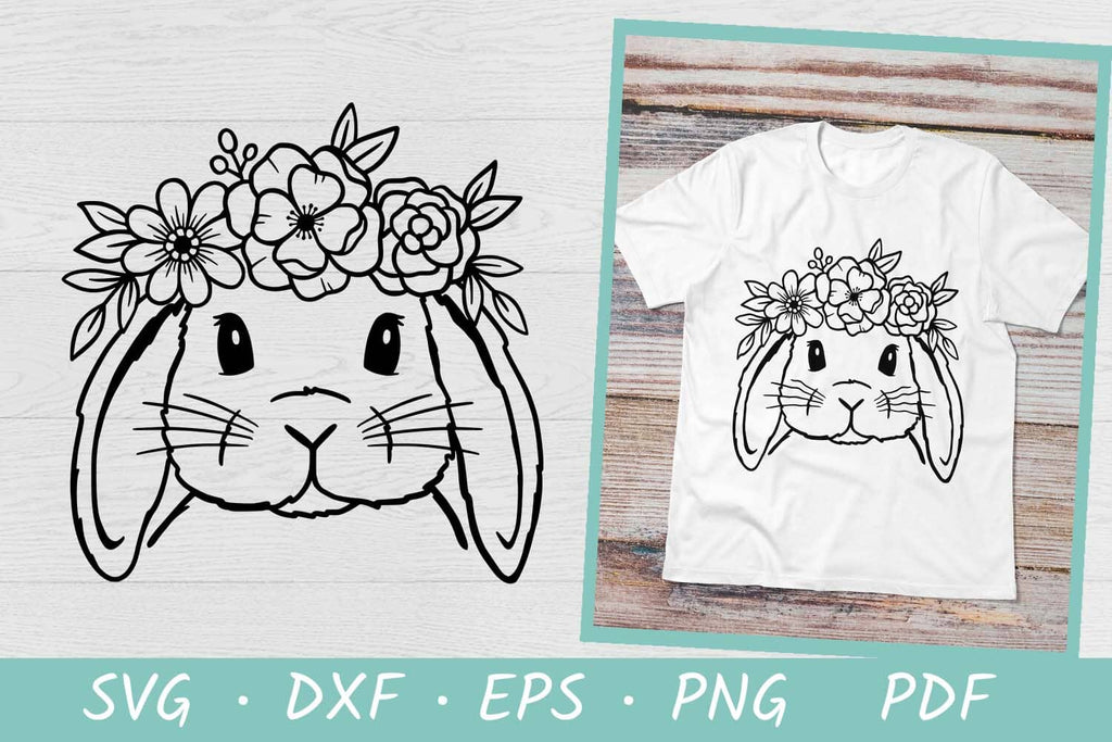 Easter Bunny SVG Cut Files | Lop Bunny with Flower Crown - So Fontsy