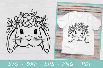 Easter Bunny SVG Cut Files | Lop Bunny with Flower Crown SVG Irina Ostapenko 